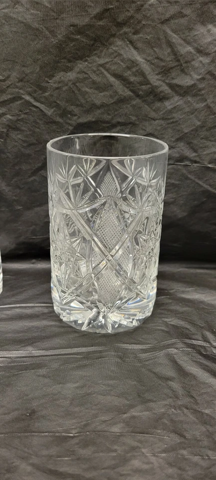 Juego de 5 vasos de jugo de cristal grabado vintage fondo pesado  Foto 3 de 4