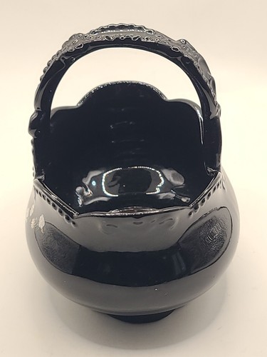 Black porcelain vintage basket w/ hand painted flowers. Payot of Paris. Vtg - Picture 5 of 8