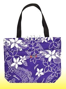 Large Hawaiian Print Tote Bag w/Top Zipper - 802Purple | eBay