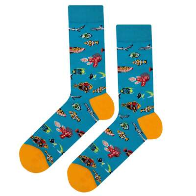#ad NWT Salt Water Fish Dress Socks Novelty Men 8 12 Blue Crazy Fun Sockfly $8.99