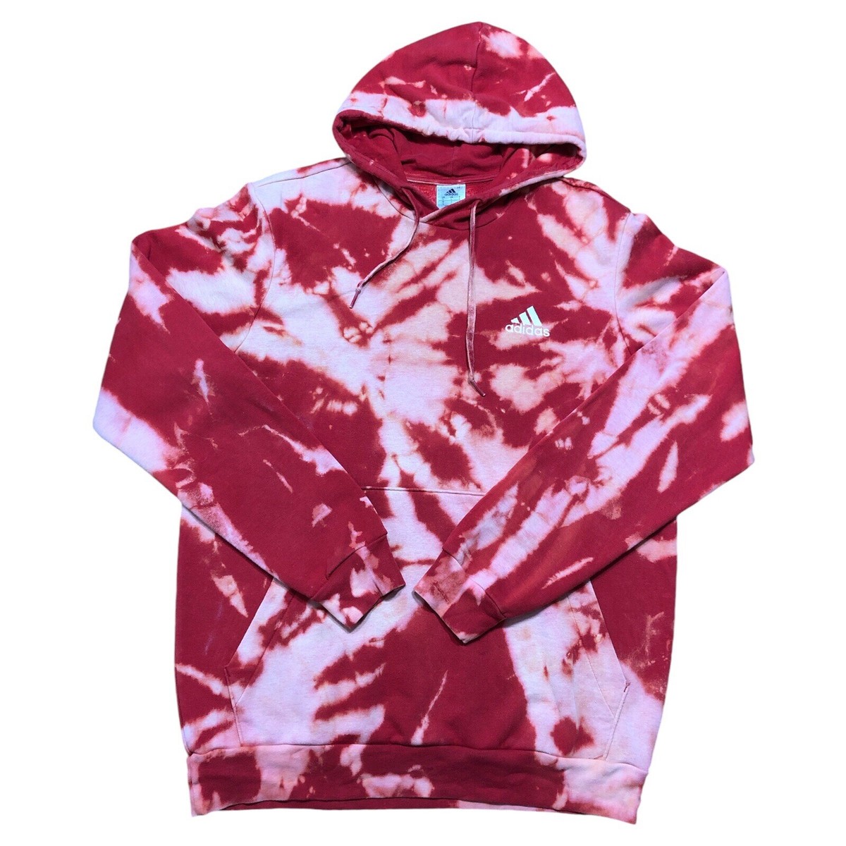 Adidas Hoodie Mens Tag Large Red Tie Dye Acid Wash Sweatshirt