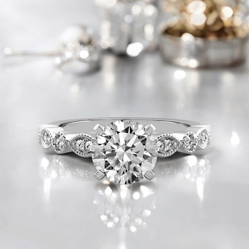 Anillo de compromiso de oro blanco de 18 quilates de 1,18 quilates de corte r... - Imagen 2 de 11