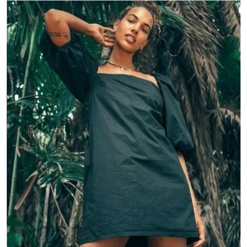 Free People x Mare Mare Puff Sleeve Tie Back Bow Micro Mini Dress XS Cotton - Picture 2 of 10