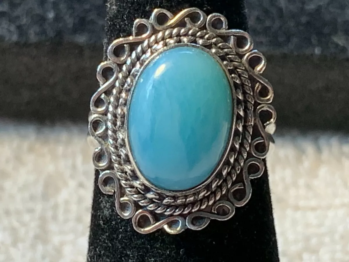 Vintage Sterling Silver 925 Ring with Light Blue Stone Size 6