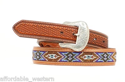 NOCONA ~Leather w/ BEADED Inlay~ WESTERN BELT- Cowboy Native  display picture 1