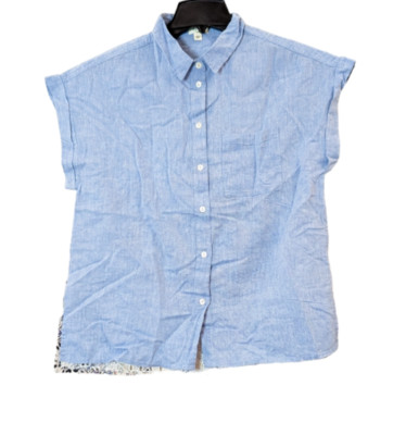 Dylan Womens Size Small Blue Collared Sleeveless Button-Up Shirt Linen