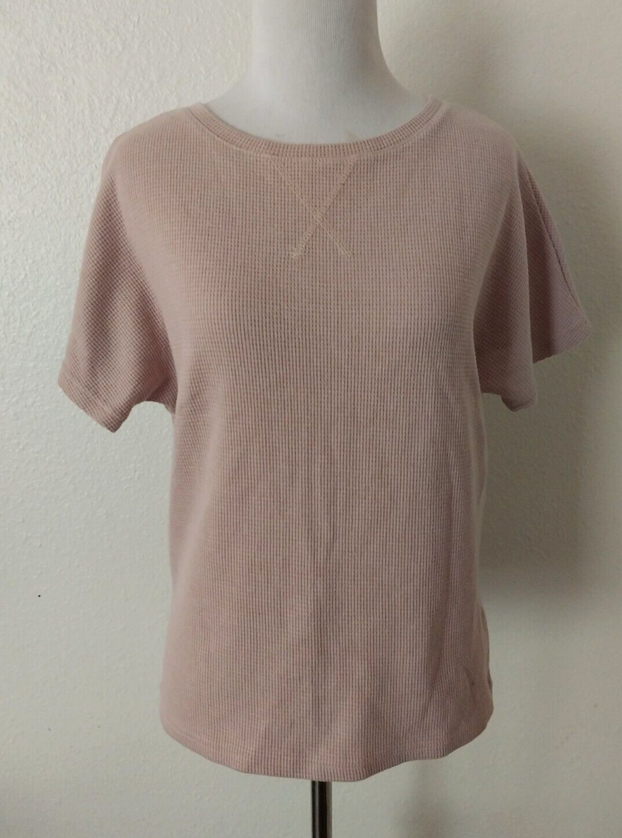 ZESICA THERMAL TOP SHORT SLEEVE PALE PINK ROUND NECK PULLOVER