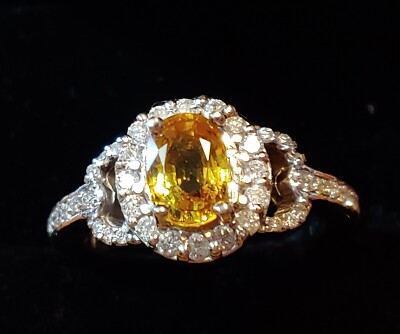 UNIQUE - Natural 14K Yellow Sapphire 1.37 Ct + Diamond .78 Ct Halo