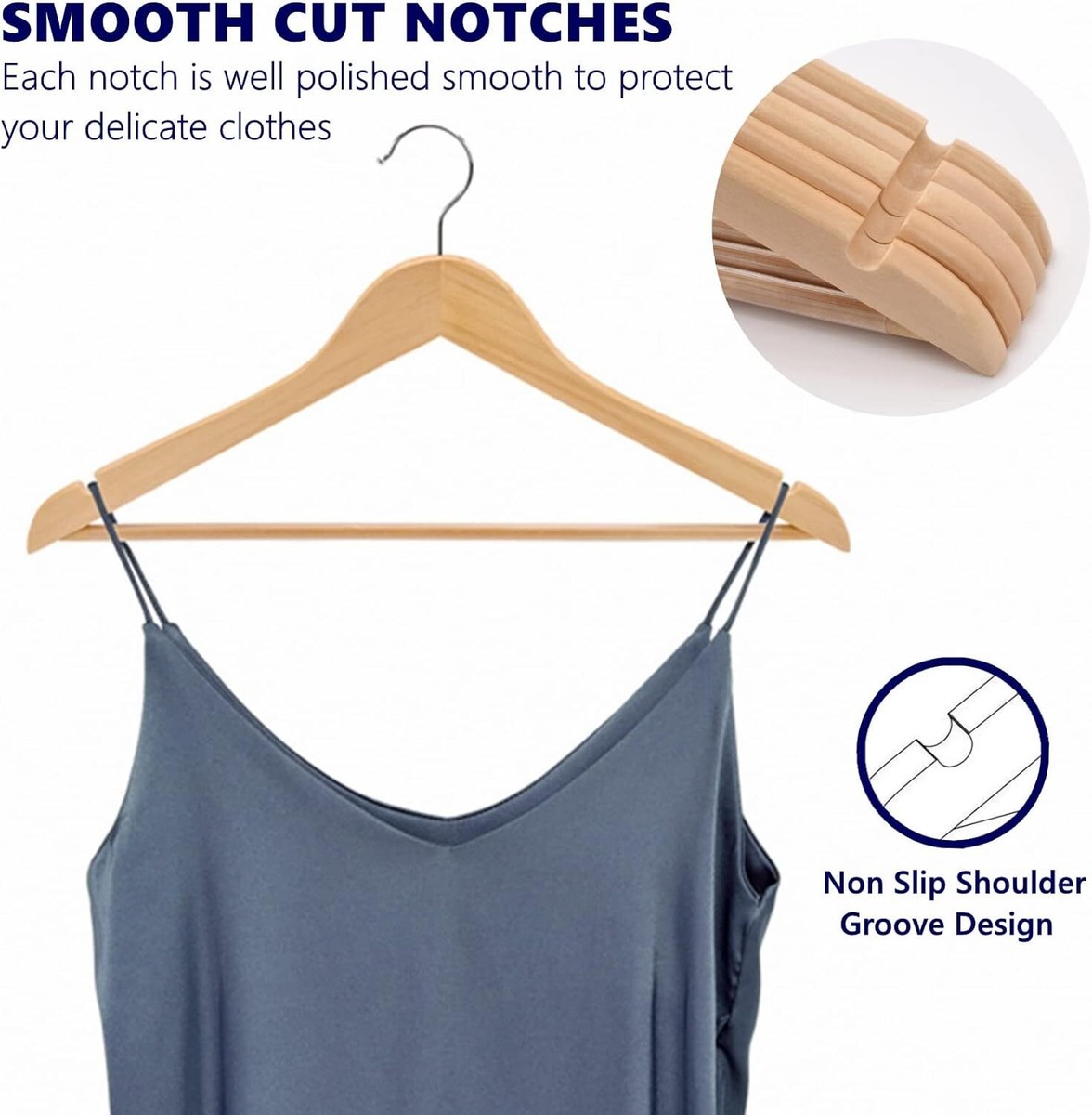 INTERNATIONAL HANGER 20 Inch Natural Wood Suit Hanger With Flocked Non Slip Bar 100 Pack