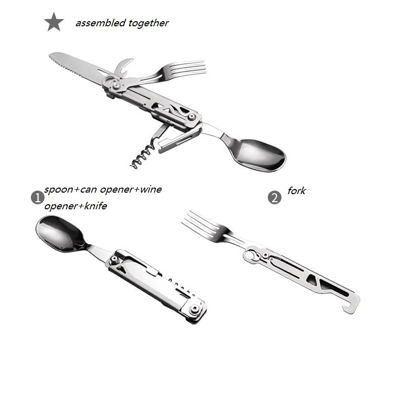 Cubiertos plegables para camping al aire libre utensilio de emergencia cuchillo de picnic cuchara tenedor kit Foto 3 de 4