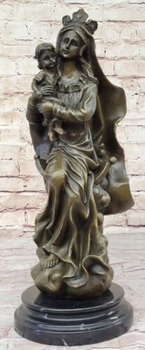 Art Nouveau Style Statue Sculpture Mother Mary Jesus Christ Deco Style Bronze - Picture 1 of 10