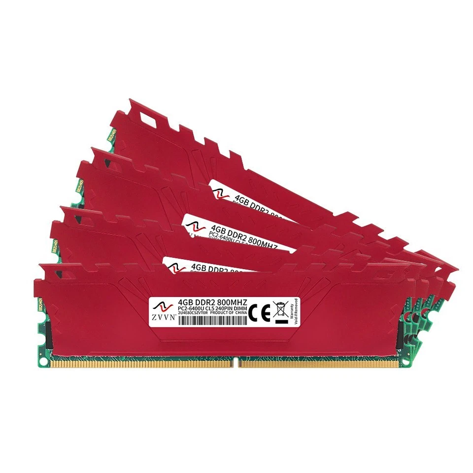 16GB Kit 4x 4GB DDR2 800MHz PC2-6400U 240Pin CL5 intel Desktop Memory ZVVN Red - Image 2 of 4
