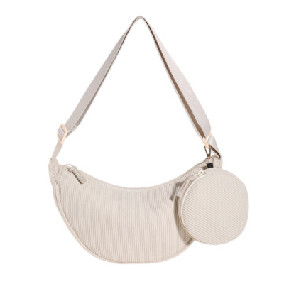 Corduroy Half Moon Bag Adjustable Strap Women Crescent Bag 2Pcs (White)