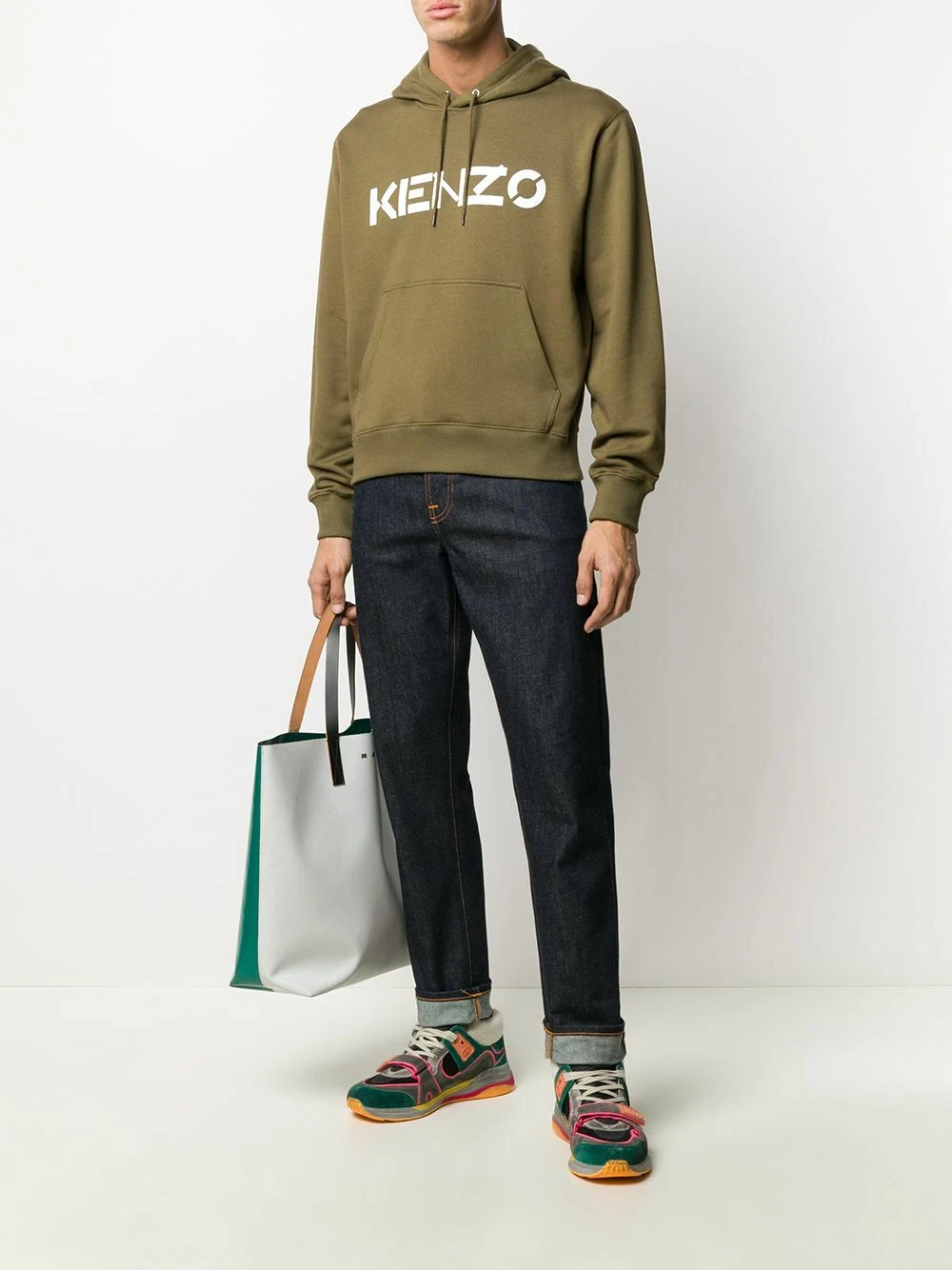 FELPA CON CAPPUCCIO KENZO STAMPA LOGO KAKI "NUOVA CON ETICHETTA"