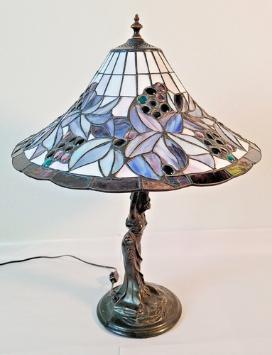 Art Nouveau Vintage Woman Sculpture Lamp with Tiffany Style Stained Glass Shade - Bild 19 von 22