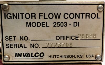 FMC / INVALCO 2503-DI Ignitor Flow Control