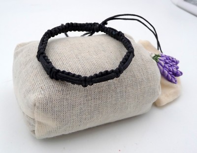Fair Trade Black Wax Cotton Thai Buddhist Wristband Handmade Wristwear