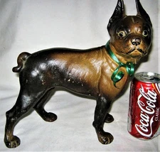 ANTIQUE HUGE SIZE HUBLEY TOY BOSTON TERRIER CAST IRON DOG DOORSTOP HOME STATUE
