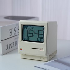 Retro Apple Macintosh 128K 1984 Design Digital Alarm Clock Maclock Rechargeable