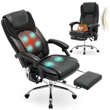Massage Office Chair with 3-Level Heat and Footrest   20-Min set of 1 Black