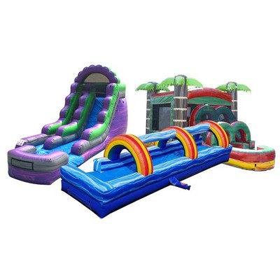 Commercial Inflatable Bounce House Water Slide Splash and Ride Trio with Blowers