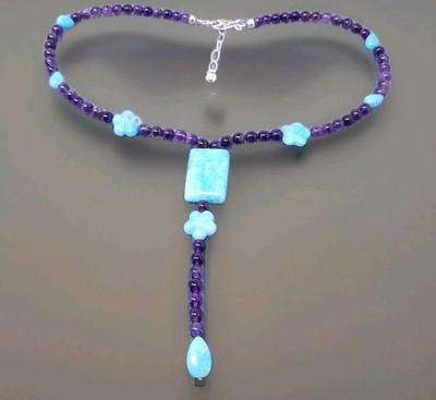 Vintage DTR Jay King Sterling Silver Amethyst Larimar Beaded Necklace 19''