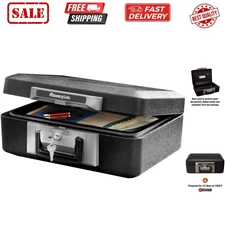 Fireproof Safe Box with Key Lock, Chest Safe with Carrying Handle to Secure M...