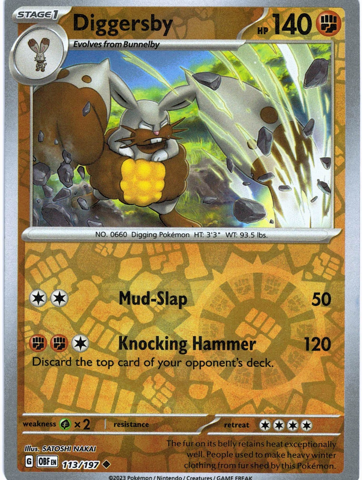 Diggersby 113/197 Uncommon SV03: Obsidian Flames Pokemon Reverse Holo Near Mint