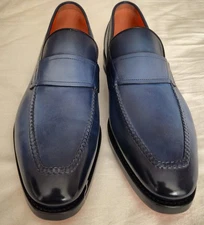 NIB Santoni Custom Handmade Shoes Calf Patina Leather Blue US 10 UK 9 $1500