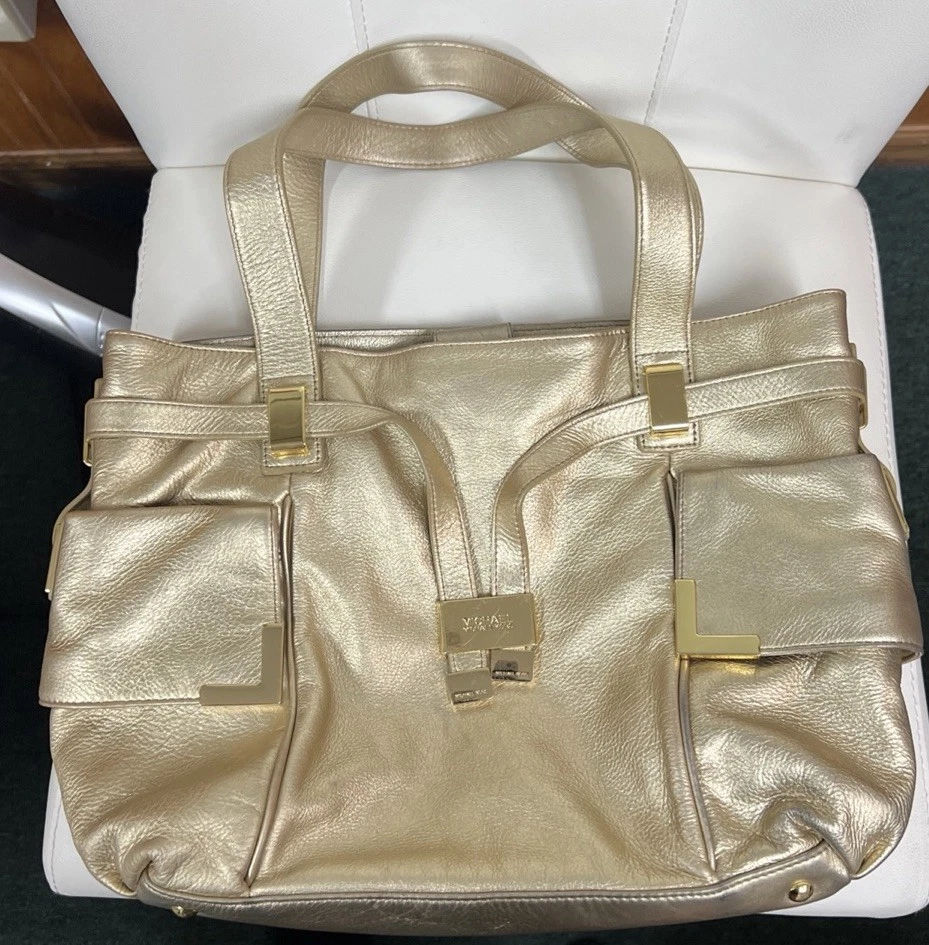 Michael Kors Bronze Leather Satchel DBL Straps&DBL Side Pockets, Top Zip, Hardw