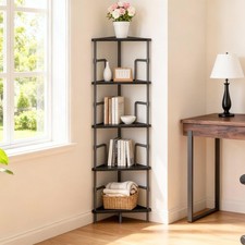52.8" Corner Shelf, 5-Tier Industrial Corner Bookshelf with Metal Frame, Smal...