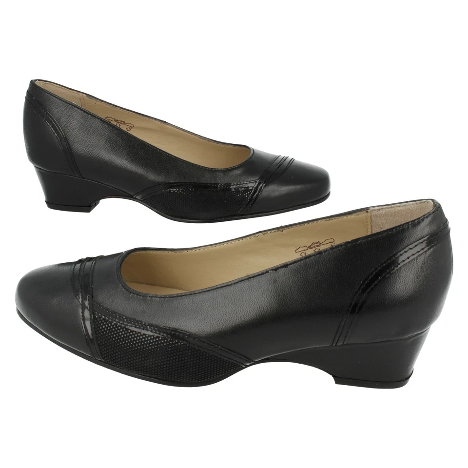 Ladies Ex-display Equity Black Leather Court Shoes :Pearl UK2 EE - Image 2 of 4