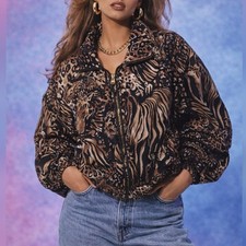 FUDA International Vintage 80s 90s Animal Print Silk Windbreaker Jacket Sz M