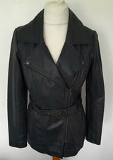 Savoir - Soft Real Leather Belted Jacket Trench Coat Dark Grey Size 10