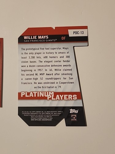 Willie Mays 2021 Topps Series 1 Platinum Players Die Cut 86B-2 Lot - Picture 5 of 5