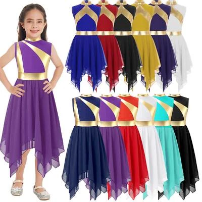 Loyan Girls Asymmetrical Lyrical Worship Costume Metallic Praise Dance Dresses