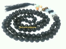 Multi Stone Round Ball 8mm Black With Lava Smooth 108Pcs Mala 40"Inch 1 Necklace