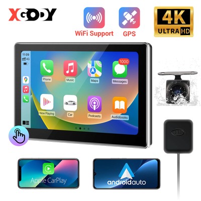 XGODY 4K 7'' Dash Cam Car DVR GPS WIFI Wireless CarPlay Front Rear Video Recorder