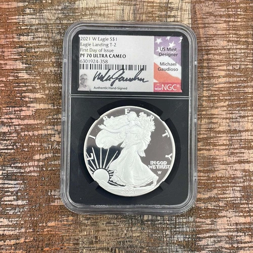 2021-W $1 US American Silver Eagle, Eagle Landing T-2, FDOI, NGC PF70 Ultra Came