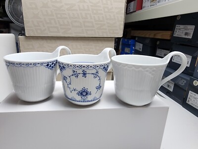 Royal Copenhagen Blue Fluted Plain High Handle Mug Gift with History Mix 3 pcs