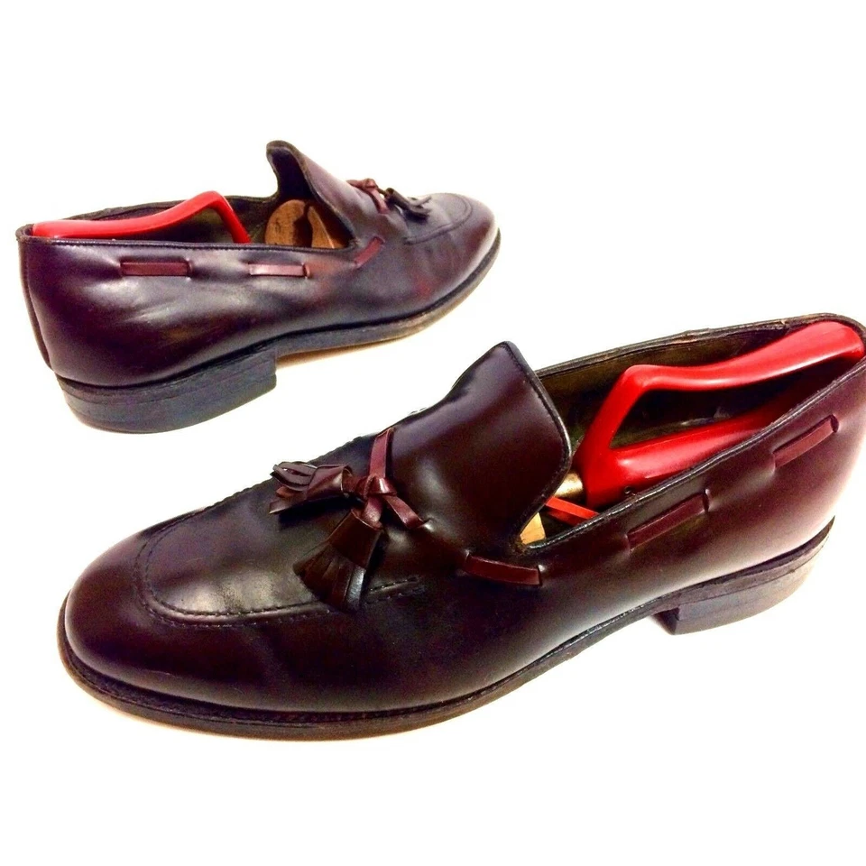 Sapato social vintage masculino genuíno SHELL CORDOVAN couro chinelo borla mocassins 10 M - Imagem 2 de 4