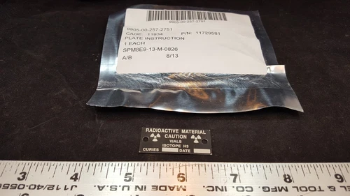 SMALL DATA PLATE RADIATION RADIOACTIVE CAUTION 11729581 F42-2