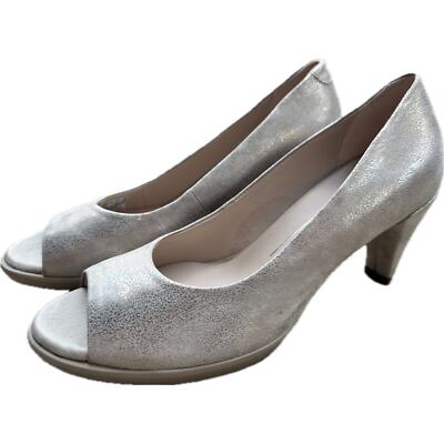 Ecco Shape 55 Peep Toe Sleek Pumps Heels Silver Metallic Pewter Size EU 38  US 7 | eBay
