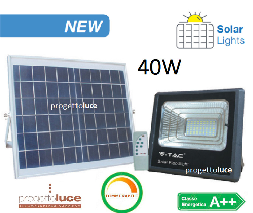 V-TAC VT-40W Faretto LED Solare IP65 | Batteria 10000mAh e Telecomando