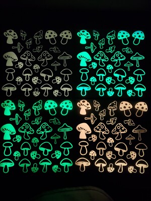 Glow In The Dark Vinyl Decals Trippy Shrooms Decor Lit Stickers New Full Sheets