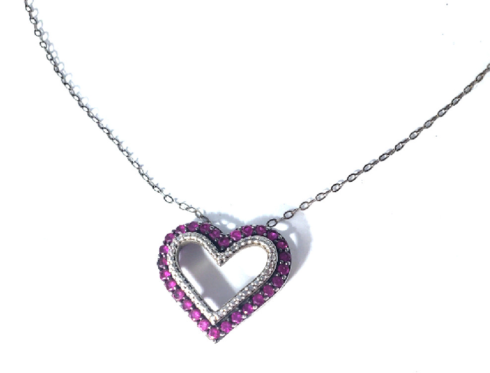 Vintage Sterling Silver Ruby-Lined Open Heart Pen… - image 1