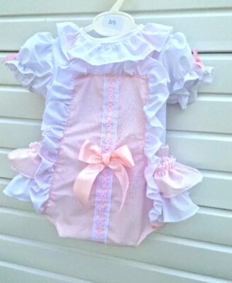 DREAM 0-6 years BABY GIRLS SPANISH BLOUSE AND PINK FRILLY BUM ROMPER SET