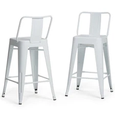 Pemberly Row Contemporary 24" Metal Counter Stool in White (Set of 2)