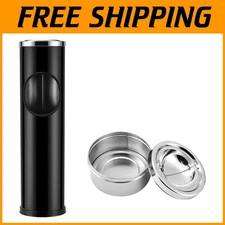 Patio Standing Ashtray with Lid, Heavy-Duty Steel