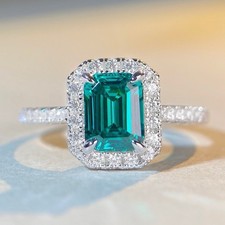 Emerald-Cut Moissanite Solitaire Ring In 925 Sterling Silver